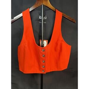 GSTQ Luxe Tailored Vest Womens‎ Medium Neon Rouge Red Button Front Made NYC New